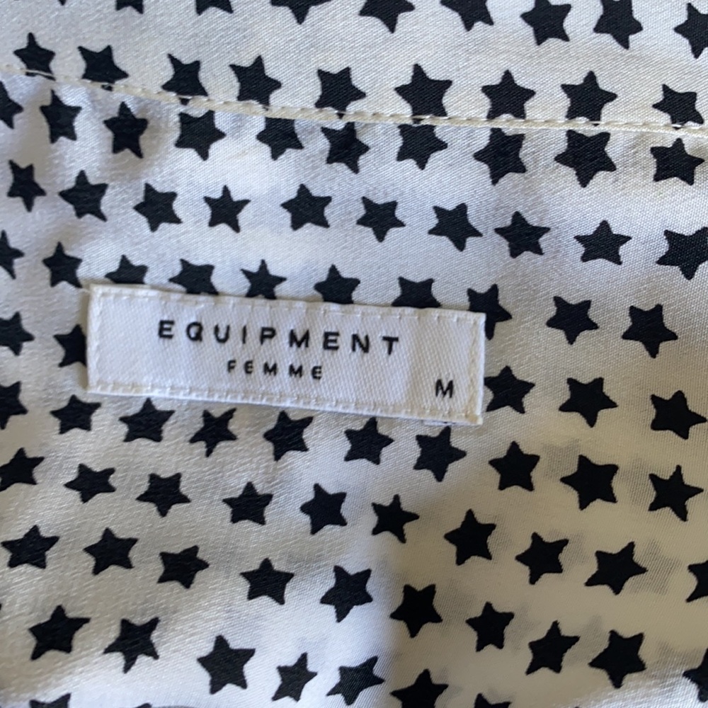 Equipment Silk White Black Stars Button Down Shirt M - Picture 5 of 5